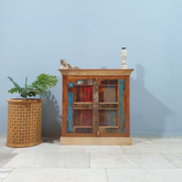 Handmade Indian Furniture Solid Hard Wood Carved 2 Doors Cabinet Multicolor 90x40x90Cm